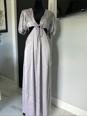 Cutout Puff Sleeve Maxi Dress in White Like New
